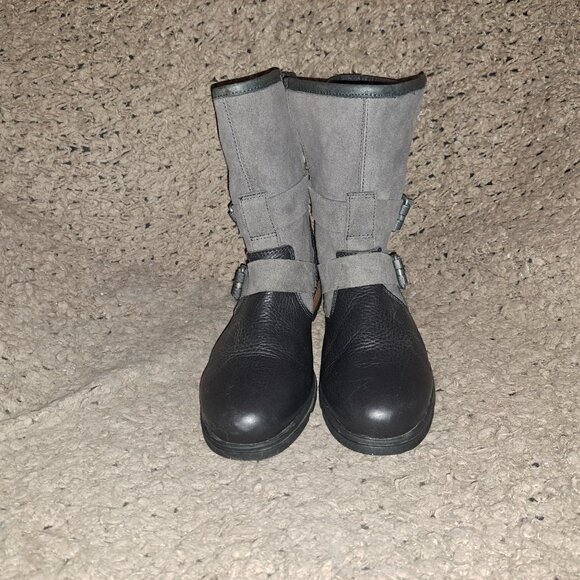 SOREL-Major Moto Boot-#NL2308-089-Black Leather/Gray Suede-Sz 8-NWOB - Picture 3 of 7